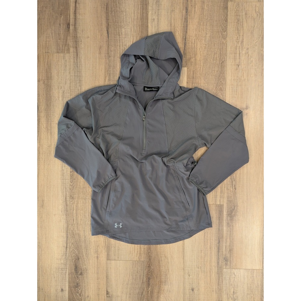 Under Armour Squad Woven 1/2 Zip Hooded Jacket Gray Women's M HeatGear 1305786